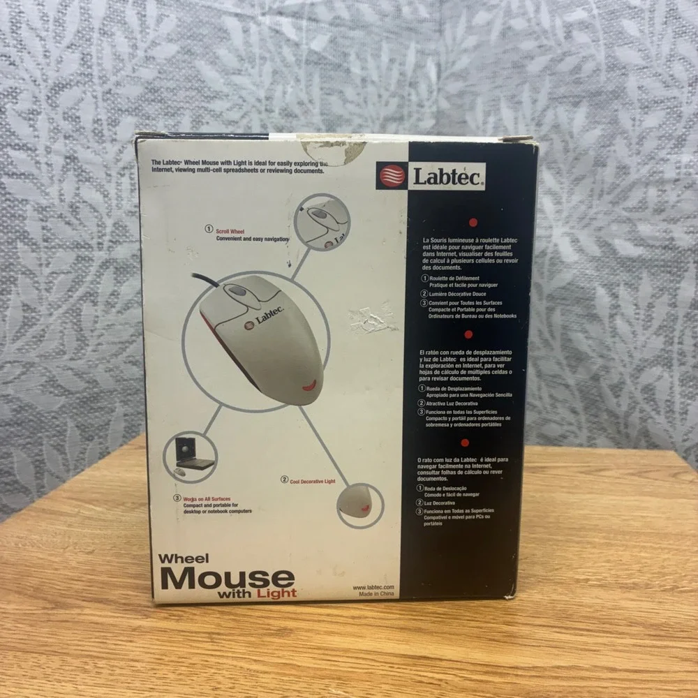 Vintage Labtec Wheel Mouse with Light PC Windows XP PS/2 Wired White New Box